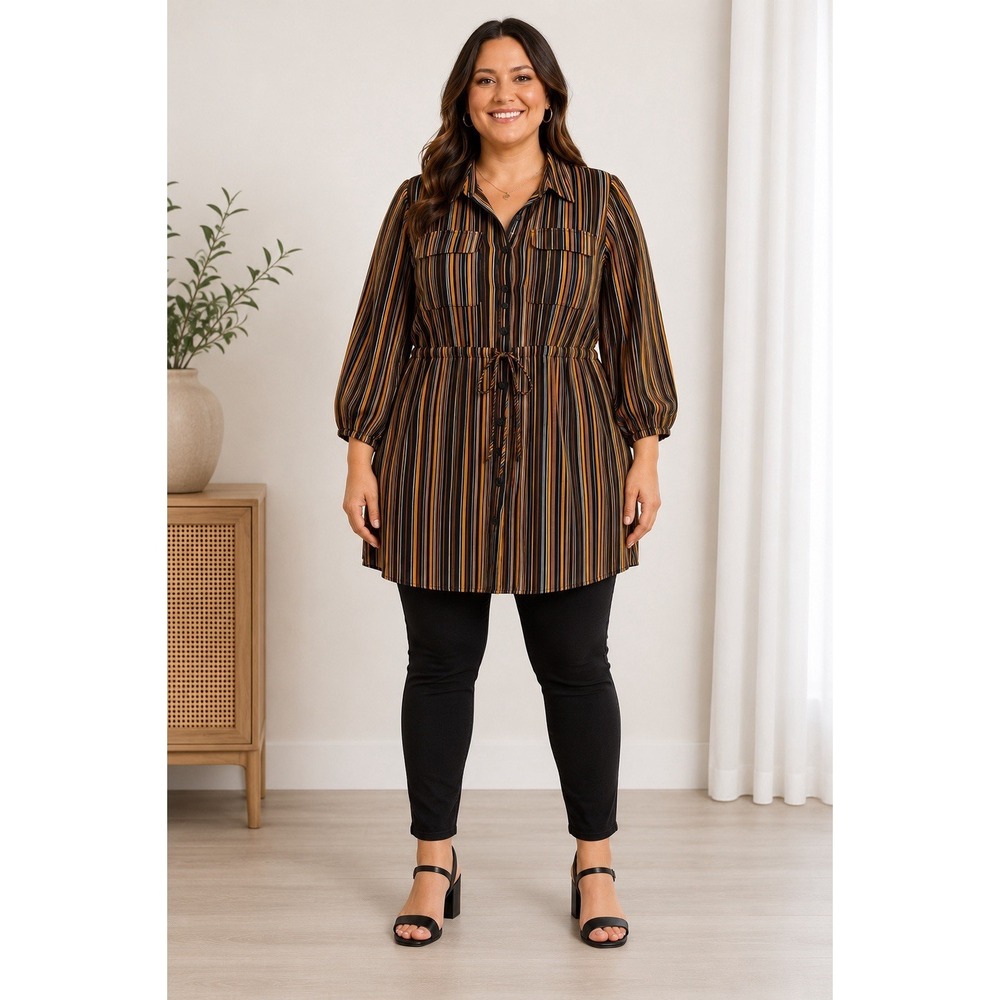 NWT City Chic Intrigue Tunic XL Striped Drawstring Button Front Shirt Dress Top